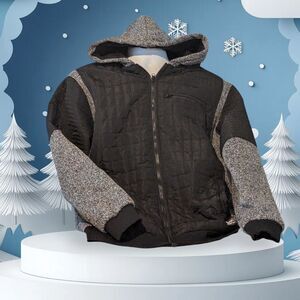 Brooklyn's Best Men's Black White Zip Winter Coat Cotton Polyester Blend Hoodie